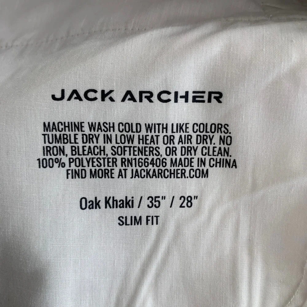 Jack Archer Jetsetter Tech Pants Mens‎ 35x28 Oak Khaki Slim Fit Travel Chino